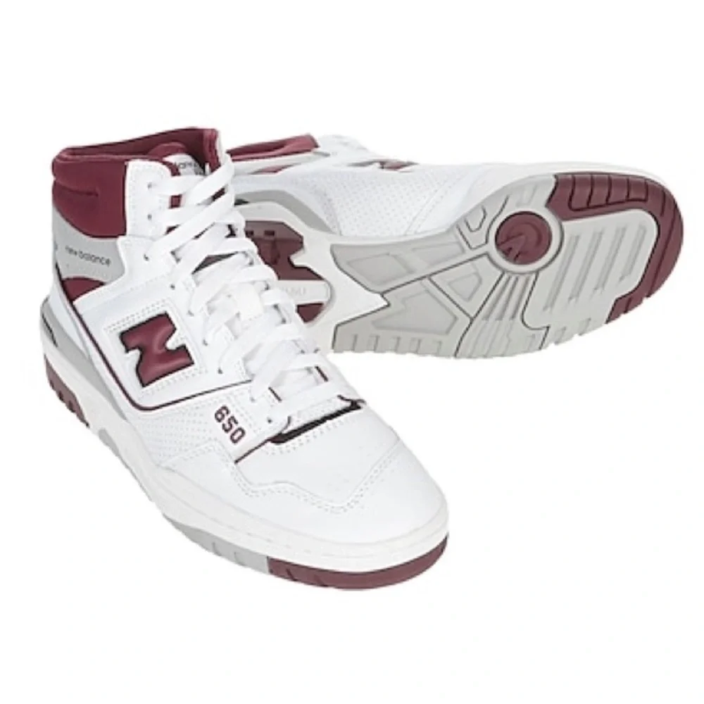 New Balance 650 White Burgundy High Top Sneakers Men 9.5 Women 11